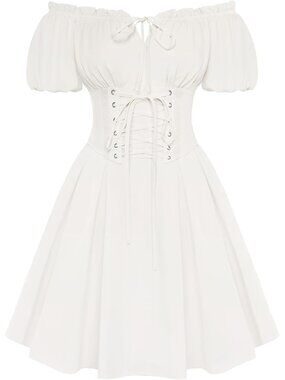 Women's White Renaissance Costume Corset Dress Mini Off Shoulder Fairy Dresses